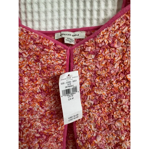 American Eagle Cropped Sleeveless Pink Floral Top Medium NE - Image 4