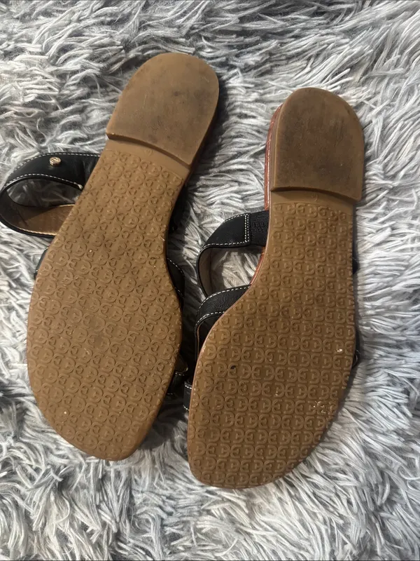 Sam Edelman Black Strappy Slide Sandals with Brown Croc-Embossed Footbed - Image 4