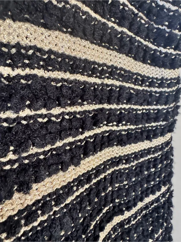 Chico’s Black & Gold striped Faron Knit Fringe long open front sweater vest XL 3 - Image 7