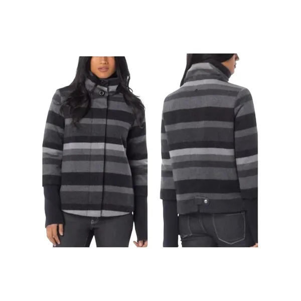 Prana‎ Lily Wool Blend Jacket Women Small Grey Striped Gorpcore Full Zip Coat - Image 2