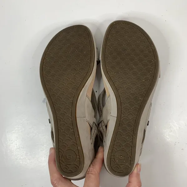Ugg Australia Size 8 Kensley Wedge Sandals Heels Sling Back Tan Leather Women's - Image 13