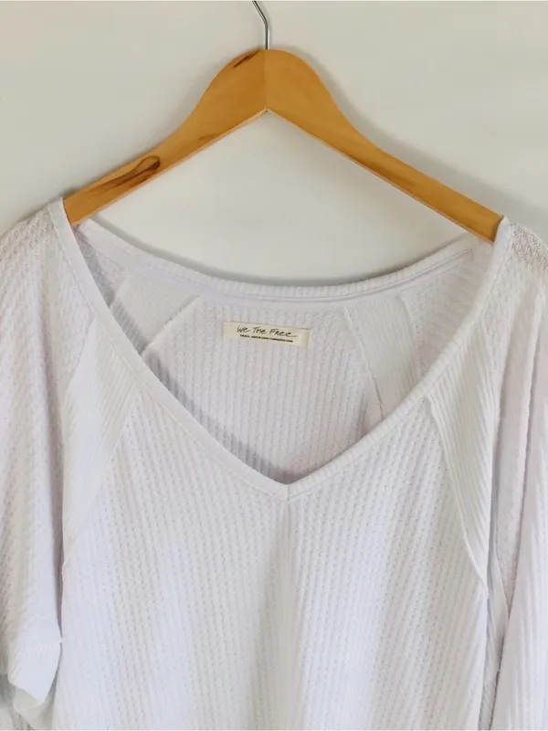 Free People Santa Clara Thermal Top White Oversized Waffle Knit - Image 2