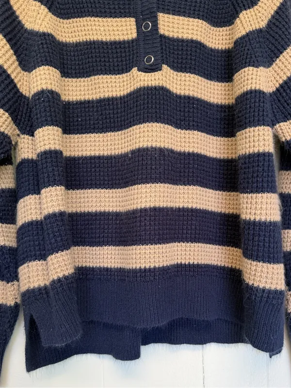 CARLY JEAN Los Angeles Blue Tan Stripe Collar Button Sweater Medium/Large - Image 4