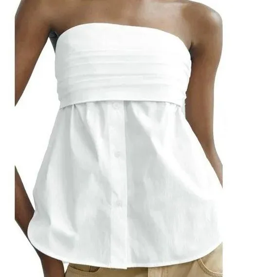 ZARA NWT  STRETCH POPLIN TOP WHITE. SIZE Medium - Image 9