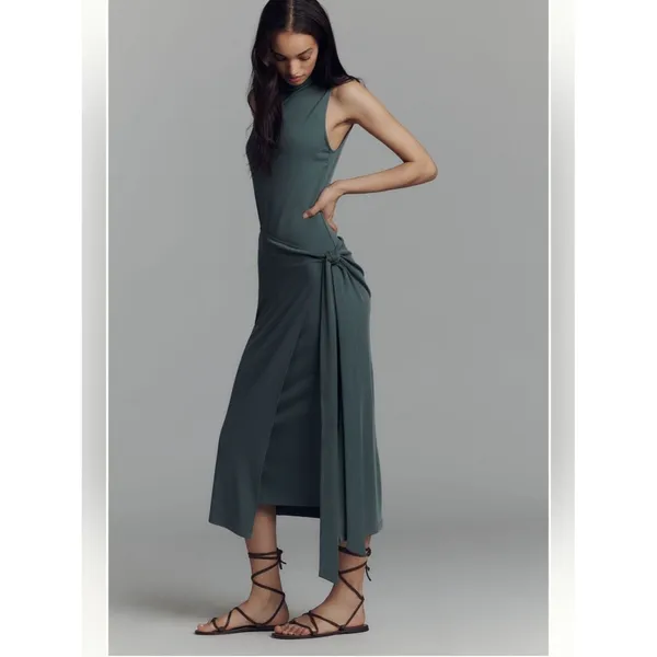 Anthropologie X Good American Sleeveless Mock-Neck Ribbed Knit Wrap Dress - Image 4