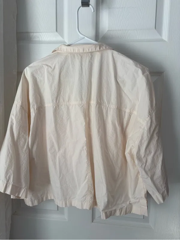 Zara Cropped Utility button front shirt women size L cotton front big pockets - Image 7