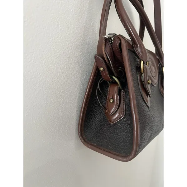 Dooney &Bourke Vintage Brown And Black All Weather Leather Sat Hel Crossbody Bag - Image 7