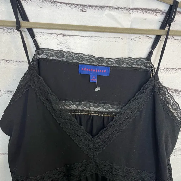 Aeropostale Black Crop Top Camisole Spaghetti Straps Lace SZ XL Flowy V-Neck - Image 4