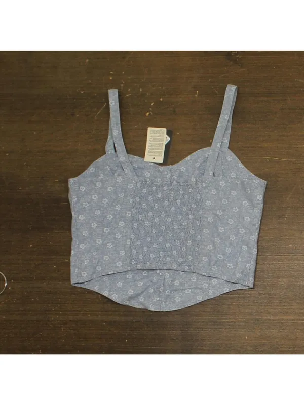 NWT Levi's Bustier Shirt Top Adjustable Straps 94417599 Blue Indigo Floral M - Image 3
