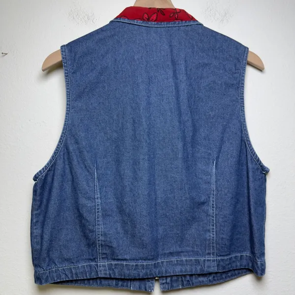 VTG Signature by Jerell Women Cotton Denim Vest Large Blue Floral‎ Cottage Boho - Image 7