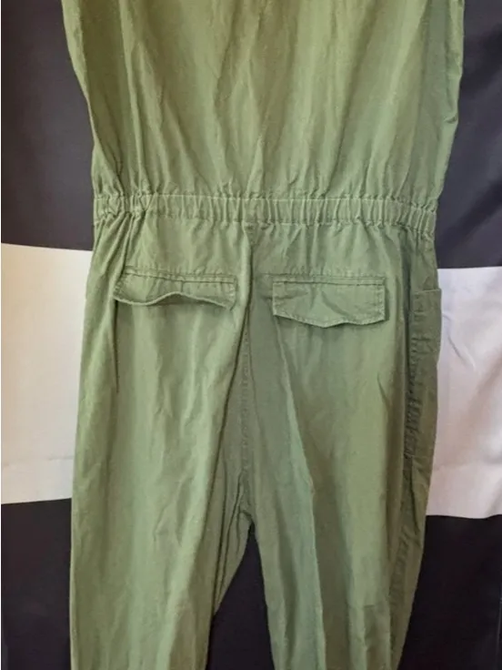 Fourteenth Place Sleeveless Olive Utility Romper with Front Buttons - Image 6