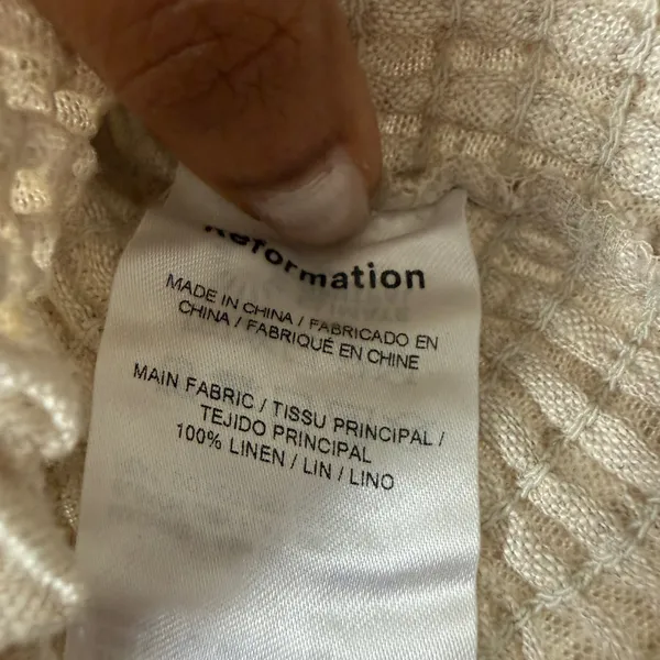 Reformation sz 2 Beige 100% Linen Smocked Puff Sleeve Crop‎ Top Blouse Cottage - Image 7