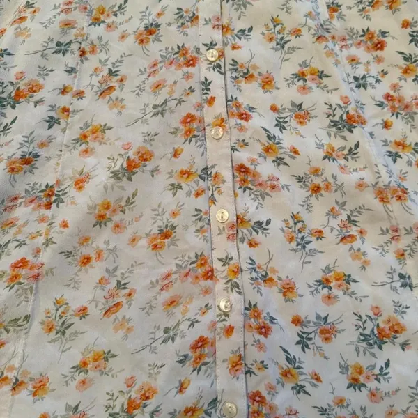 American Eagle Puff Sleeve Shirt Dress Floral White Orange Size S - Image 5