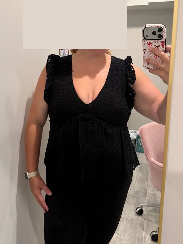 Black Eyelet Peplum Sleeveless Top Size XL - Image 2