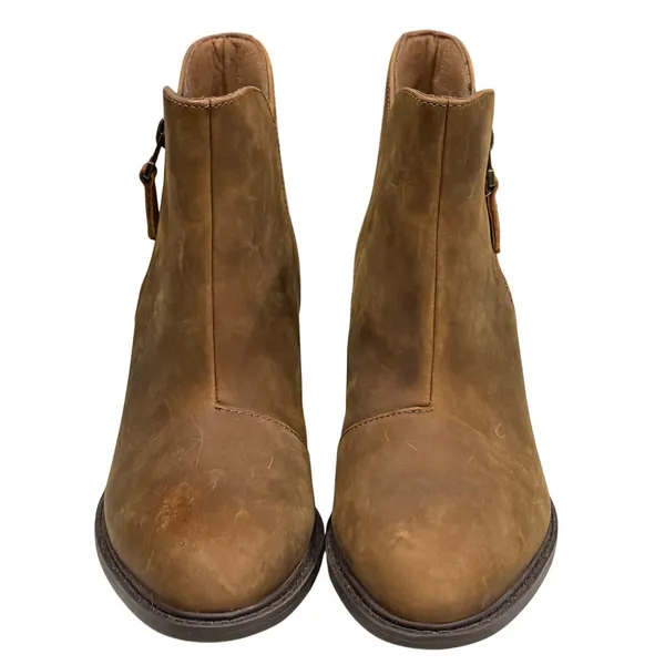 Clarks Scene Zip Ankle Boots Womens 8 Brown Waxy Leather Block Heel Rustic Chic - Image 3