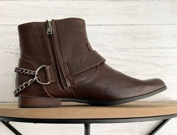 Zara TRF Brown Pointed Booties with Chain Detail - Image 10