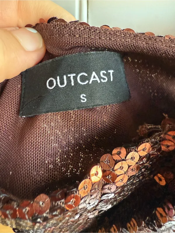 Outcast Brown Sequin Lace Halter Crop Top - Image 3