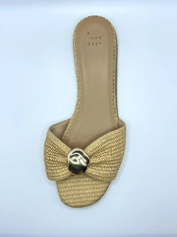 Natural Raffia Gold Hardware Slide Sandals NWT 11 - Image 2