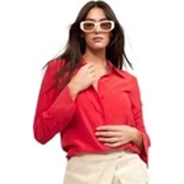 Equipment L Quinne Silk Button Down Up Top Blouse Shirt in red Luxury Basic - Image 6
