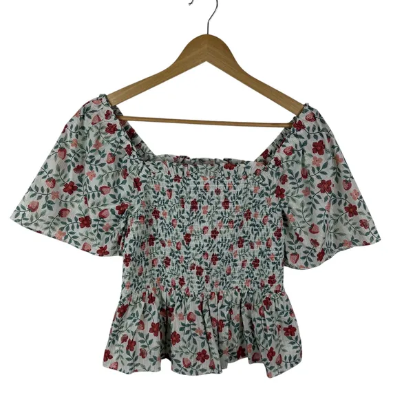 NWT Draper James Deana Smocked Top Strawberry Field XS Cottage Coquette‎ Preppy - Image 2