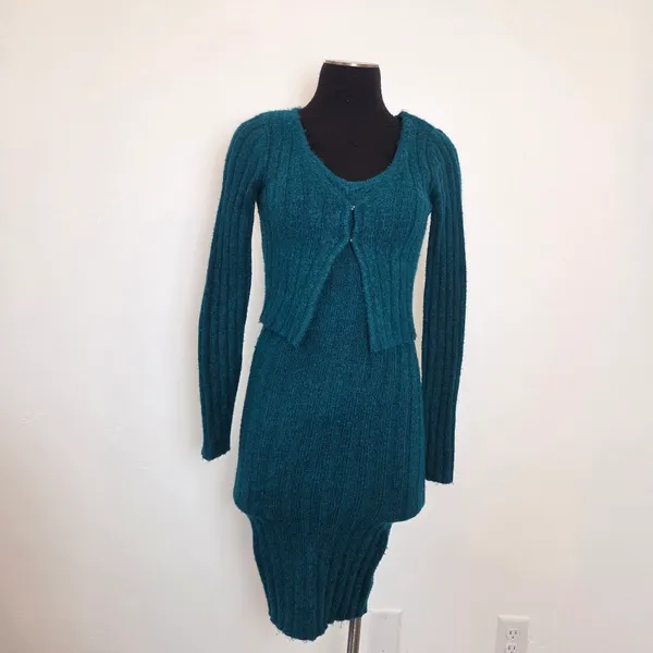 Happily Grey Sweater Dress Cardigan Set Aqua Teal Blue Cozy Loungewear Preppy S - Image 2