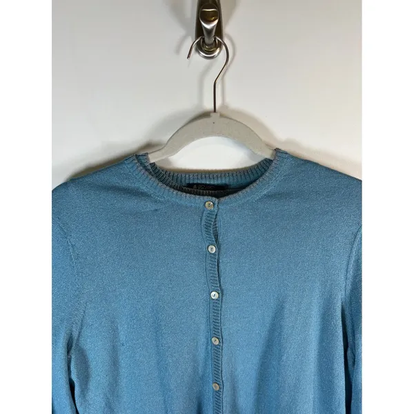 Brooks Brothers Womens Metallic Blue Cardigan and Shell Sweater Set 2 Piece Fair - Image 5
