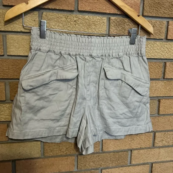 Anthropologie Maeve Linen A-Line Shorts Flap Pockets Stretch Waist Size Small - Image 3