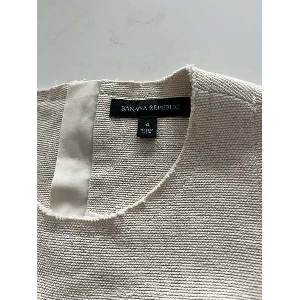 Banana Republic Peplum Linen Blend Dress Womens Size 4 Beige Sleeveless Raw Hem - Image 4
