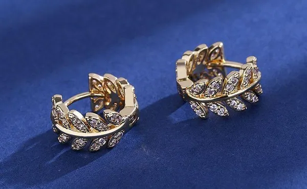 13mm Small CZ Leaf Hoop Earrings for Women - Image 3