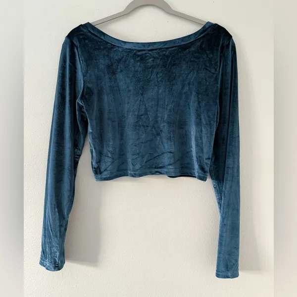 Bohme Velour Y2K Coquette Whimsigoth Slate Blue Cropped Long sleeve size medium - Image 2