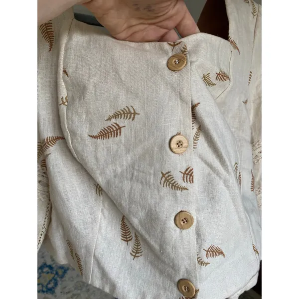 Handmade Linen Embroidered Cardigan Button‎ Front Lace Boho Medieval Cottagecore - Image 6
