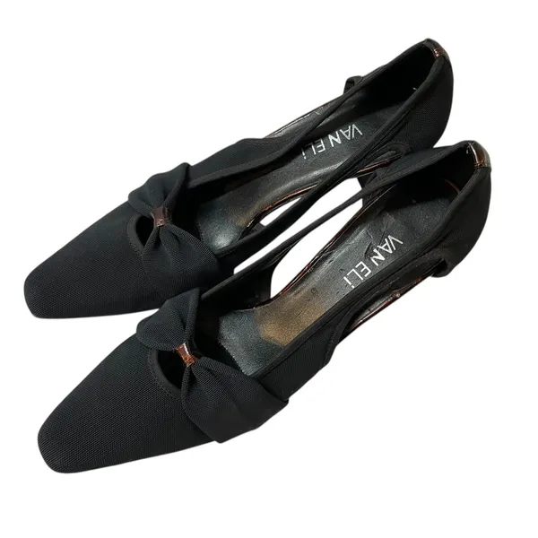 VANELI Black/Brown Animal Trim Canvas Side Cut Out High Heel Shoes - 8.5 Narrow - Image 5