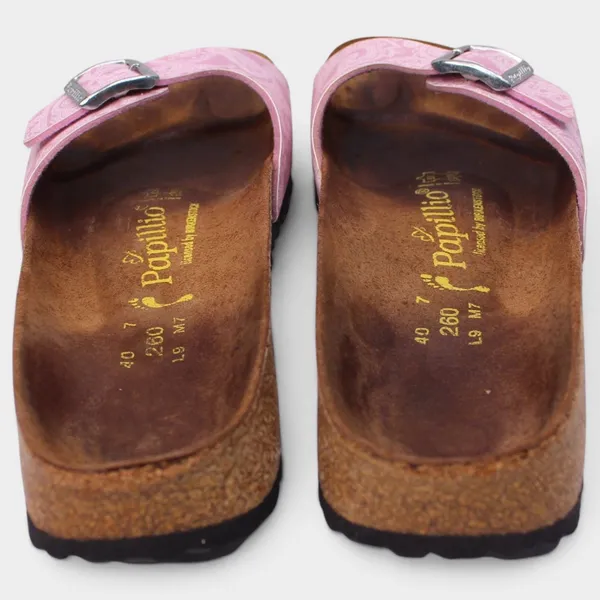 Birkenstock Papillio Madrid Womens 9 Narrow Pink Paisley Cork Slide Sandals - Image 5