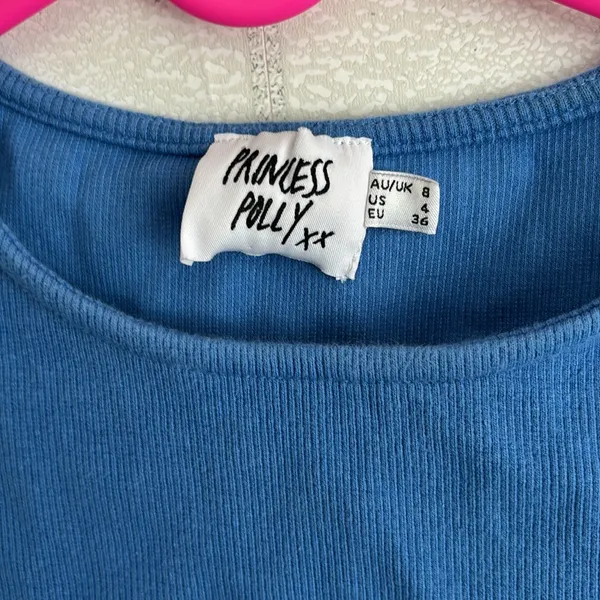 Princess Polly Blue Ribbed Short Sleeve Crop Top - Image 2