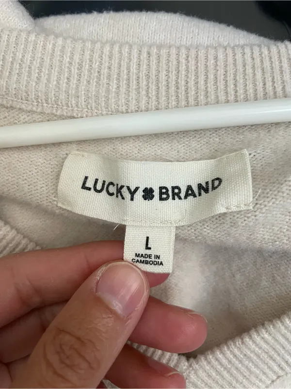 Lucky Brand Women's V-Neck Light Cream Sweater Size L - Image 2