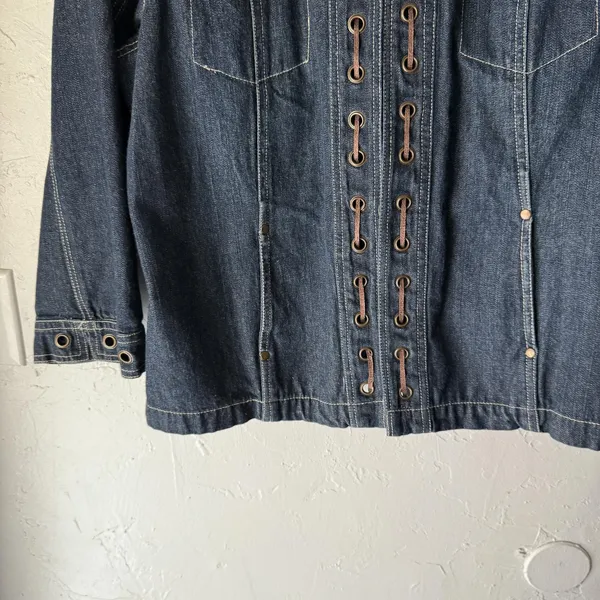 New‎ Direction Jacket Y2k Large Blue Denim Lace Up Grommet Moto Western Boho - Image 3