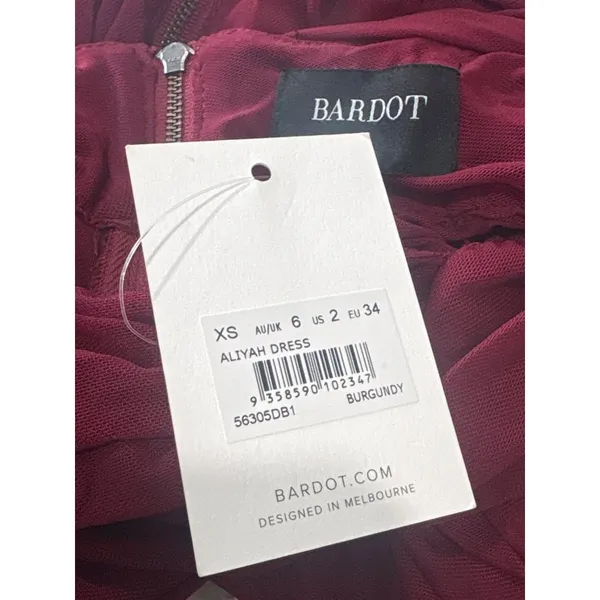 Bardot Aliyah Dress in Burgundy XSmall New Womens Midi Stretch Cocktail - Image 8