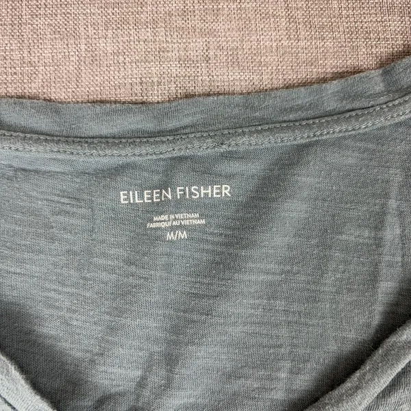 Eileen Fisher Shirt Womens M Blue V-Neck Short Sleeve Organic Cotton Jersey Top - Image 5