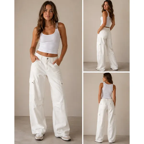 Princess Polly White Wide Leg Cargo Pants High Waisted Utility Trousers Size 4 - Image 2