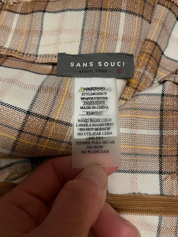 Sans Souci Lurex Plaid Mini Skirt with Front Slit - Beige & Cream Size Medium - Image 10