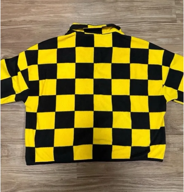 NASCAR Checkered Quarter Zip Fleece Sweatshirt Cropped Y2K Streetwear - Image 4