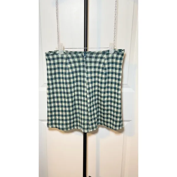 NEW! Altar'd State Womens Green Gingham Mini Skirt Pockets Size M - Image 4