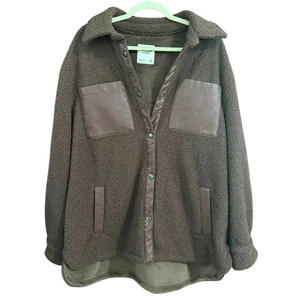 Abercrombie & Fitch Sherpa Jacket Elevated Trim Snap Front chocolate brown coat - Image 3