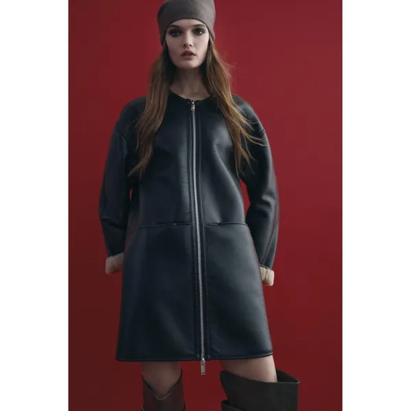 NWT!! ZARA ZW Collection Double Faced Coat Jacket Black Fleece Lining Small - Image 4