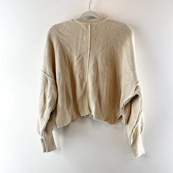 Aerie Beyond Ribbed Long Sleeve Cropped Scoopneck Sweater Tan Beige Medium - Image 4
