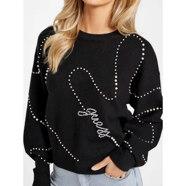Guess Jet Black Sweater Black & White Womens Large NWT - Image 6