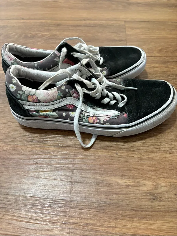 Vans Old Skool Floral‎ Sneakers Women’s Size 7.5 Black Canvas Skate Shoes - Image 5