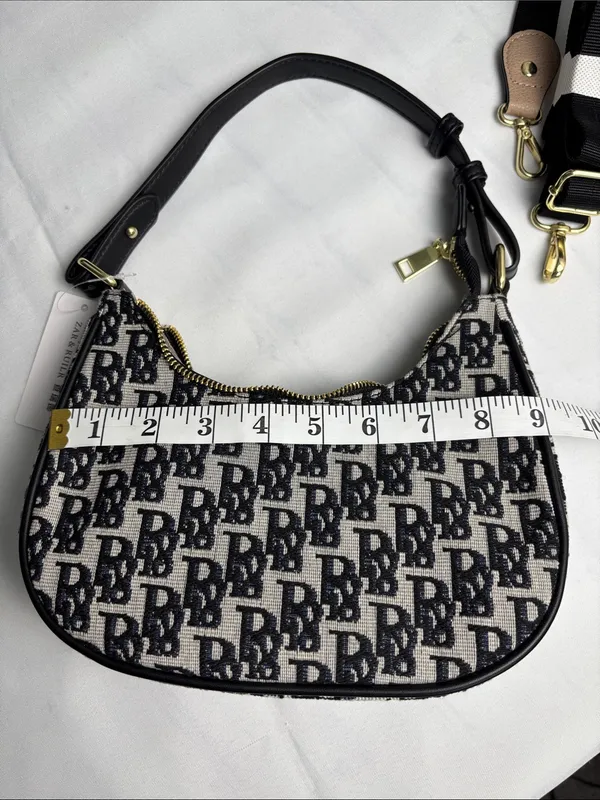 ZAR & RUILR Monogram Shoulder Bag With Crossbody Strap NWT Canvas Black White - Image 8