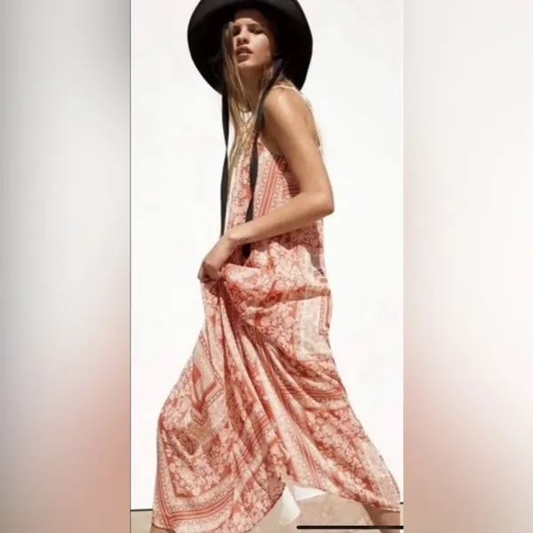 ZARA Macrame Bohemian Festival Lightweight Lined‎ Maxi Dress Size Medium / Large - Image 3
