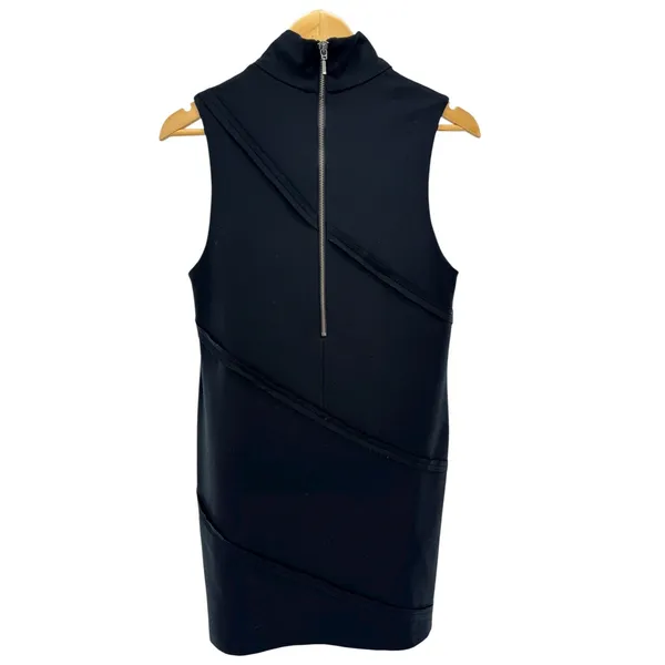Alice + Olivia‎ Black Sleeveless Mock Neck Asymmetrical Seam Dress Size L - Image 5
